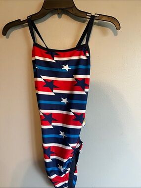 Women’s Speedo $64 Navy Red Stars One-Piece Swimsuit